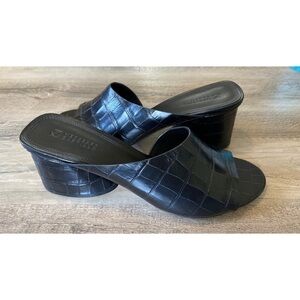Mercedes Castillo Izar Mid Croc Effect Black Leather Sandals Size 10